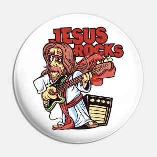 Funny Jesus Rocks with Bass Guitar Pin