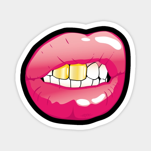 Mouth with golden teeth (for Face Mask) Magnet by madebystfn