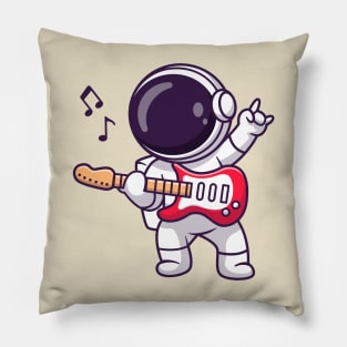 Cute Atronaut Playing Electric Guitar Cartoon Pillow