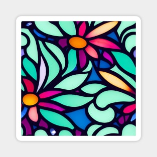 Vibrant Multicolor Flower Abstract Art - Stained Glass Magnet