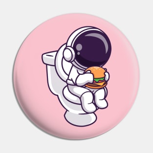 Cute Astronaut Eating Burger In Toilet Cartoon Pin