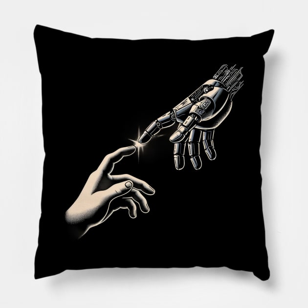 Futuristic Robot Hand Touching Human Finger Pillow by ThatVibe