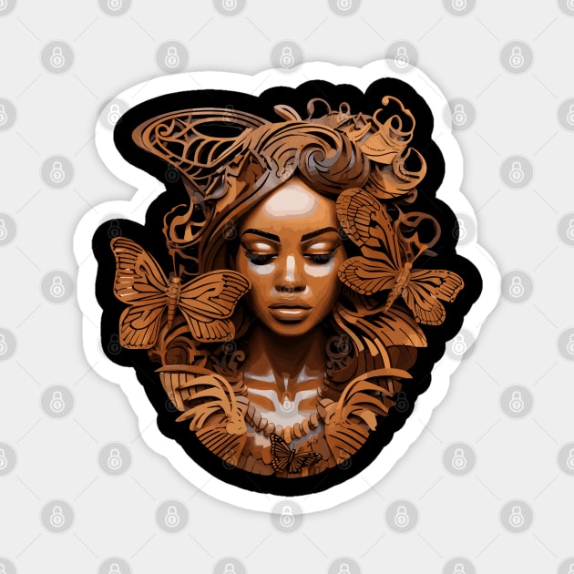 Wooden Carving of a Braided African Woman Magnet by Graceful Designs