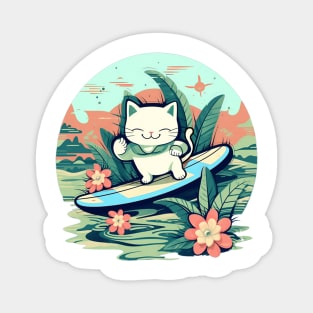 Happy Tropical Surf Kitty Magnet