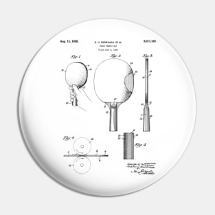 Table Tennis Patent - Tennis Paddle Art - Black And White Pin