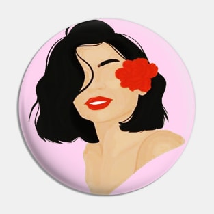 Lady with Red Flower Pin