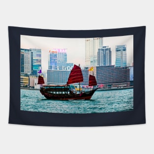 Hong Kong Batwing Junk Boat In Victoria Harbour Tapestry