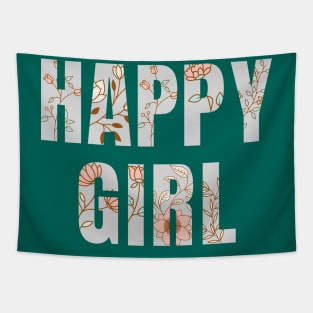 Happy Girl Floral Letters Positivity Design Tapestry