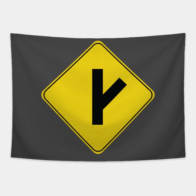 Caution Road Sign Slanting Intersection Tapestry by shanestillz