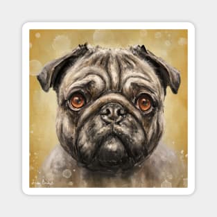 Contemporary Painting of a Pug with its Gorgeous Orange Eyes and Expression on Orange Background Magnet