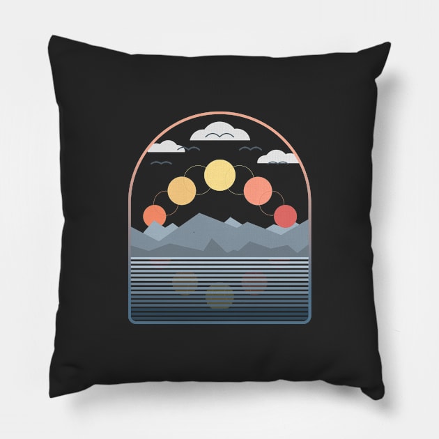 Minimal Sunset Mountainside Pillow by ontenno