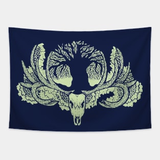 Tree Silhouette with Deer Skull Tapestry