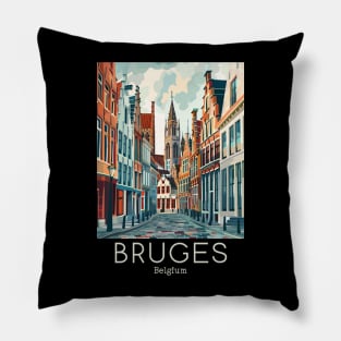 A Vintage Travel Illustration of Bruges - Belgium Pillow