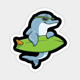 Dolphin with sunglasses as surfer with surfboard Magnet