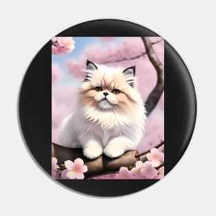 Persian cat in a cherry blossom tree - Modern digital art Pin