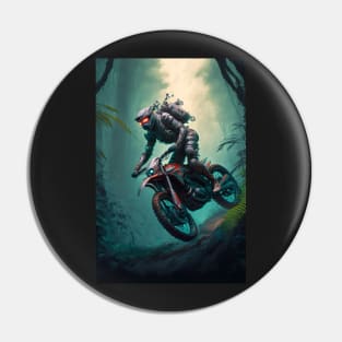 Alien riding a dirt bike in the jungle Pin