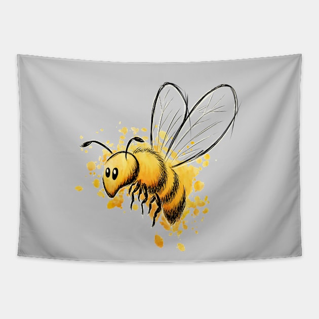 Casual Watercolor Wildlife Illustration | Cute Little Honey Bee Tapestry by SkizzenMonster