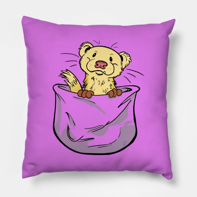 Ferret Pocket Funny Cute Yellow Fur Pillow by Lael Pagano