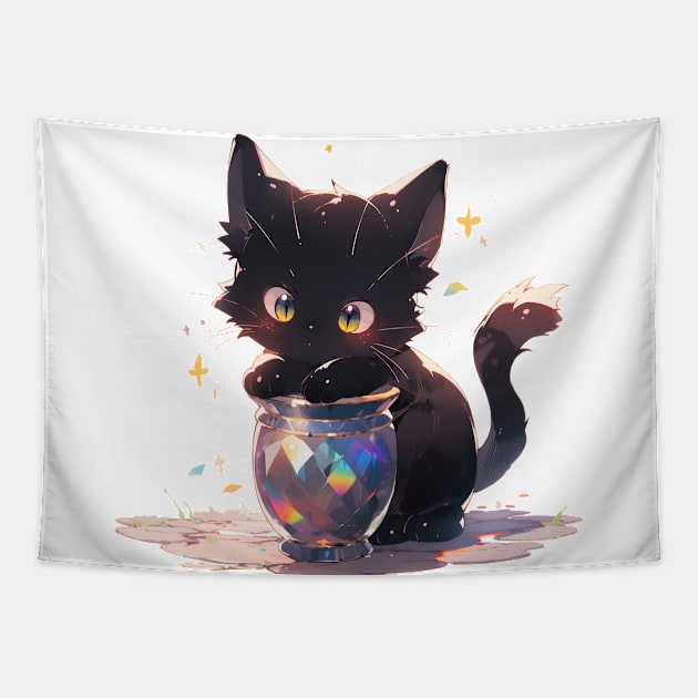 Black Cat and Magical Jar Tapestry by jansvea