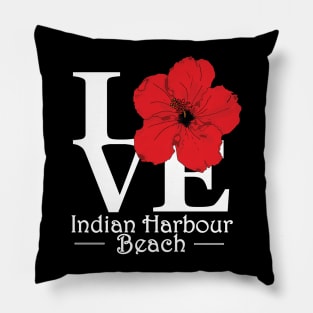 LOVE Indian Harbour Beach Red Hibiscus Pillow