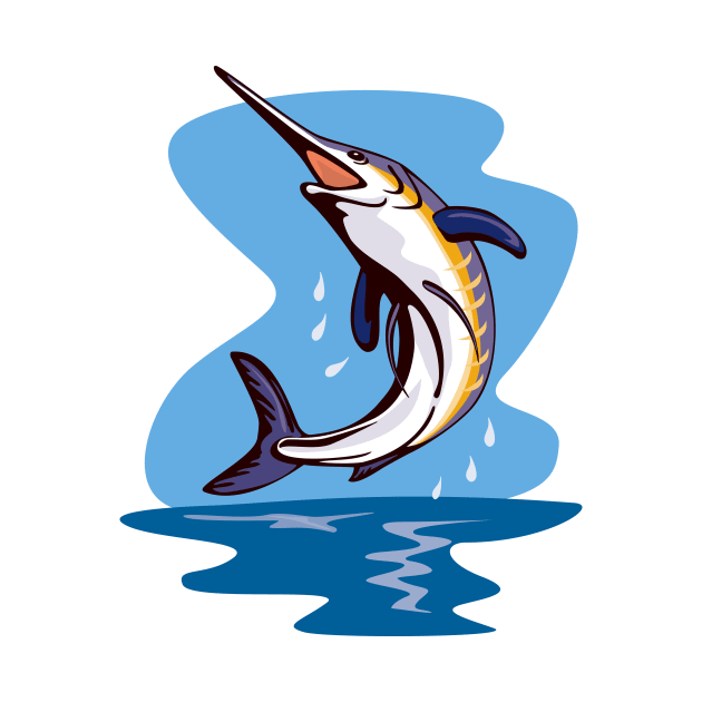 Blue Marlin Fish Jumping Retro by retrovectors