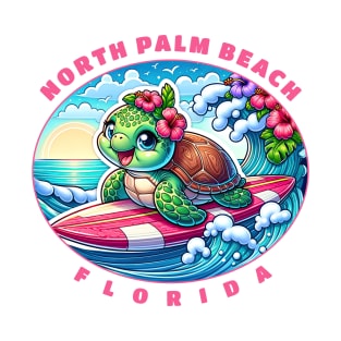 North Palm Beach Florida Girls Cute Surfing Sea Turtle T-Shirt