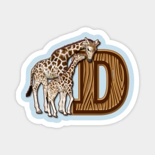 Mom and Baby Giraffe Monogram D Magnet