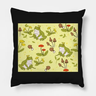Cottagecore Frogs on Buttery Yellow Pillow