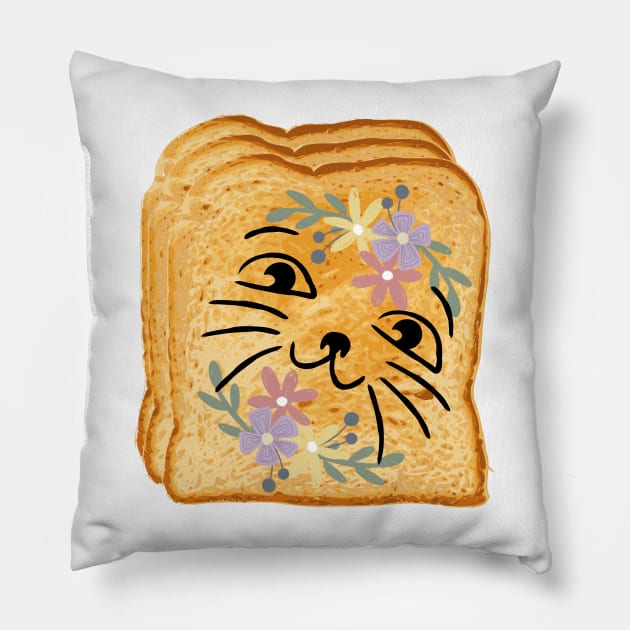 Cat Flower Toast, Cute Gifts For Cats Pillow by DMS DESIGN