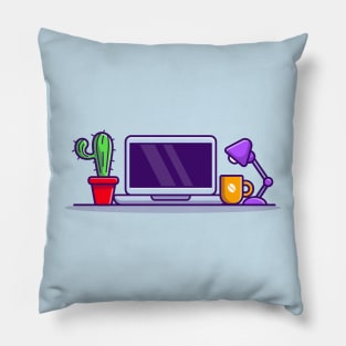 Workspace Cartoon Illustration Pillow