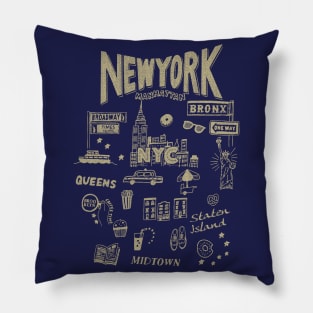 New York Sites Vintage Cream Souvenir Pillow