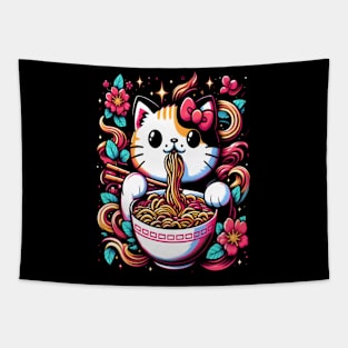 ramen cat anime Japanese neko Noodles Tapestry