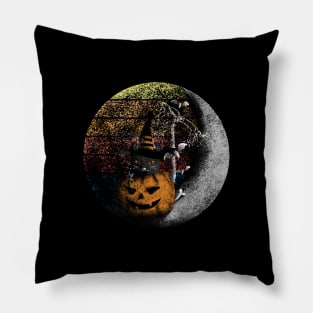 Vintage Halloween Pumpkin Cat Scene Pillow