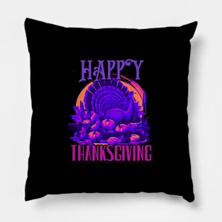Happy Thanksgiving, turkey, pumpkin, neon Pillow