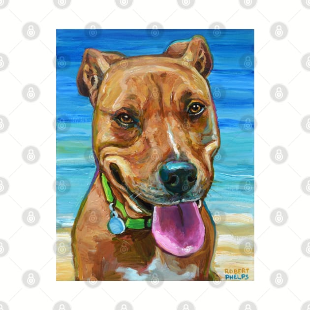 Adorable PITBULL Mix by the beach by RobertPhelpsArt