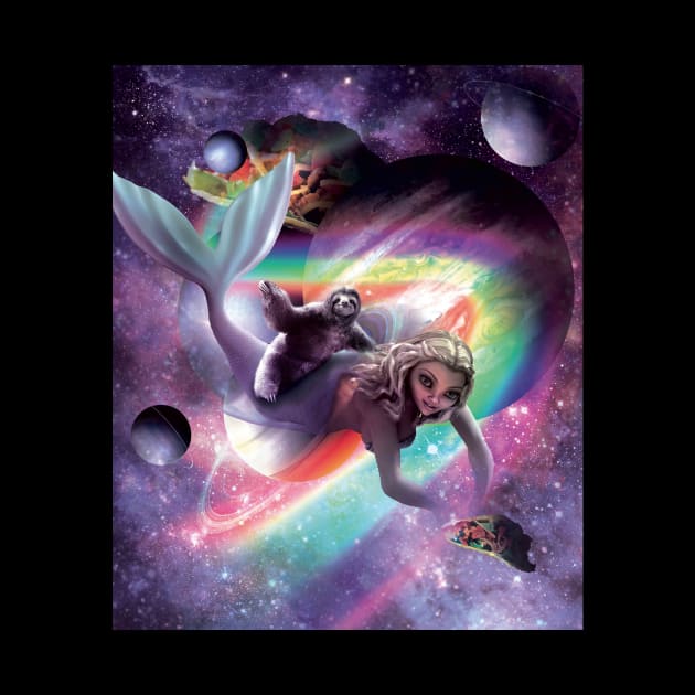 Space Sloth Riding Mermaid - Tacos And Rainbow by Random Galaxy