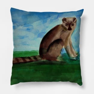 Ring-tailed Lemur Watercolor Painting Pillow