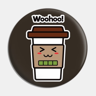 Woohoo! | Coffee Cup | Charging | High Battery | Cute Kawaii | Dark Brown Pin