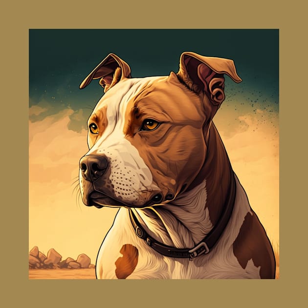 Beautiful pitbull dog aware of all the happenings. by Liana Campbell