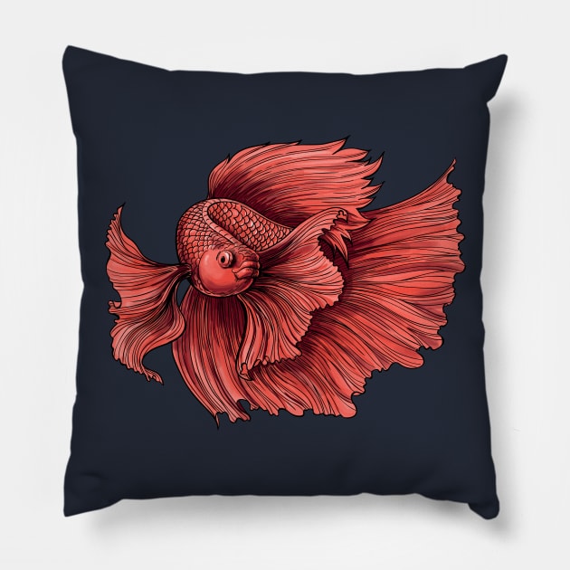 Coral Siamese fighting fish Pillow by katerinamk