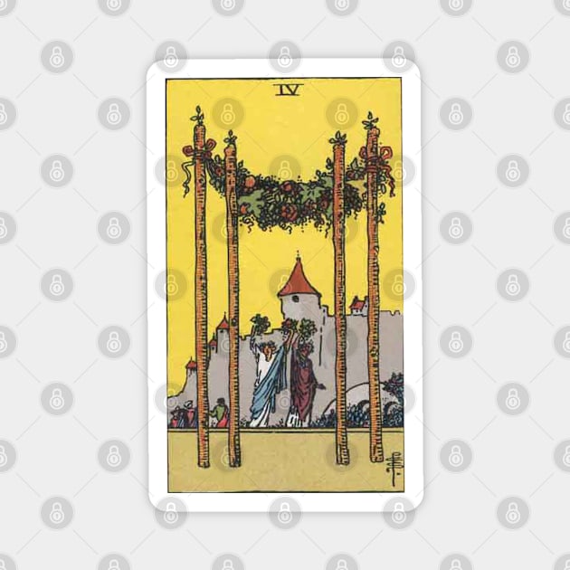 Four of Wands Tarot Magnet by NovaOven