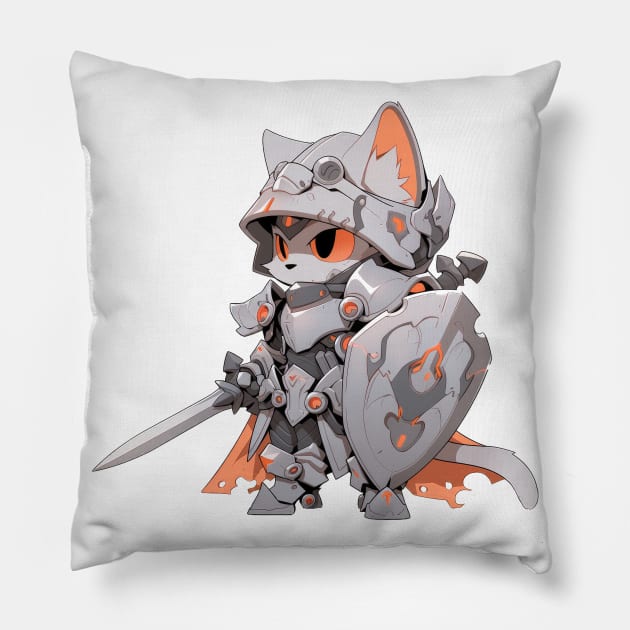 Armored Knight Cat Hero Pillow by SundayDonuts