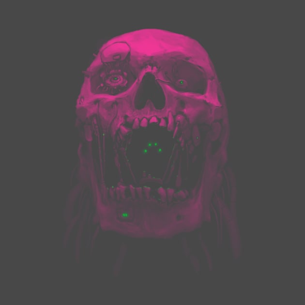 Robot Cyborg Skull Sci-Fi T shirt - Pink by KalebLechowsk