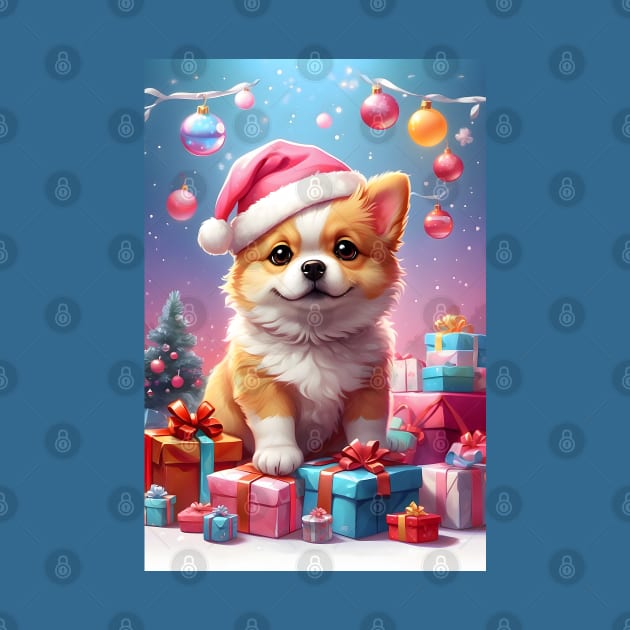 Cute Corgi with Santa Hat and Christmas Gifts by Leon Star Shop