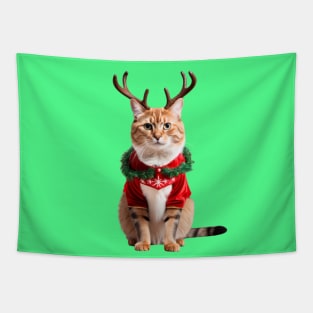 Funny Ugly Christmas Sweater Mad Reindeer Cat Tapestry