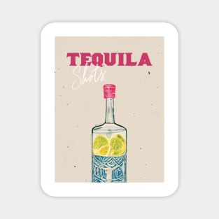 Tequila Retro Poster Shots Bottle Bar Prints, Vintage Drinks, Recipe, Wall Art Magnet