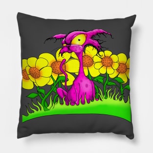 2 side Angry Cat in flowers Pillow