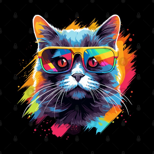 Party Cat in Sunglasses Men Women 80s 90s Retro Funny Cat by KsuAnn