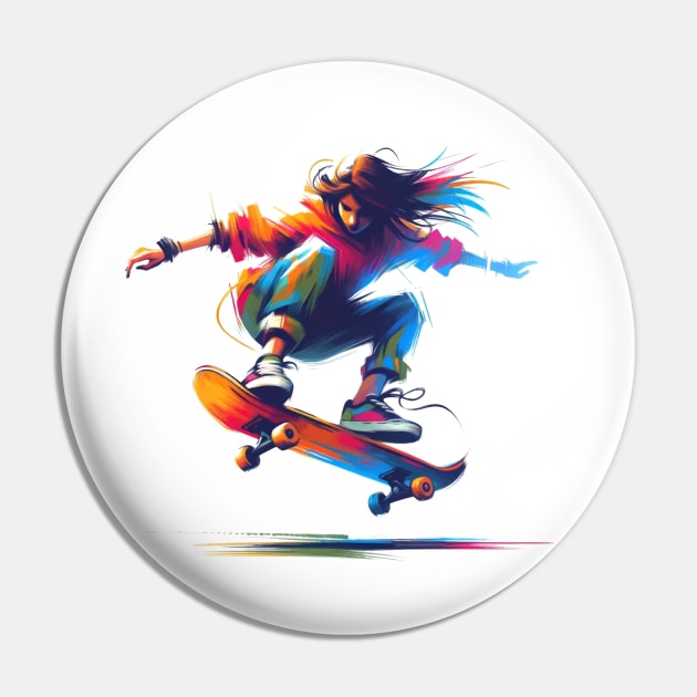 Skatergirl on Skateboard Pin by MultistorieDog