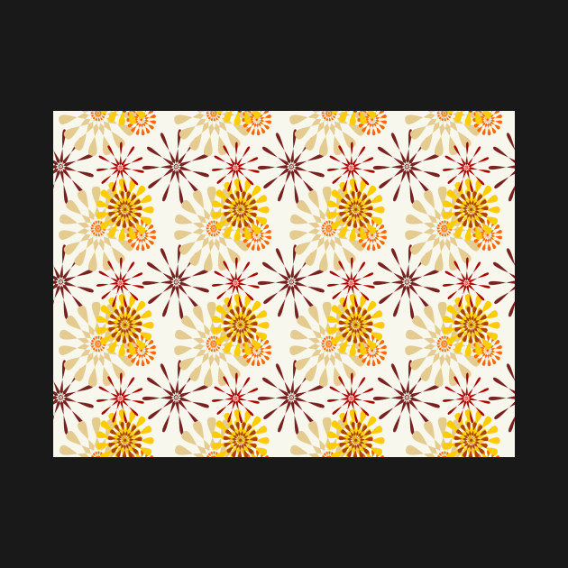 Retro Firework flowers repeat pattern. by krisevansart